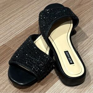 Alex Marie Black Sparkly Embellished Rhinestone Slides Sandals
